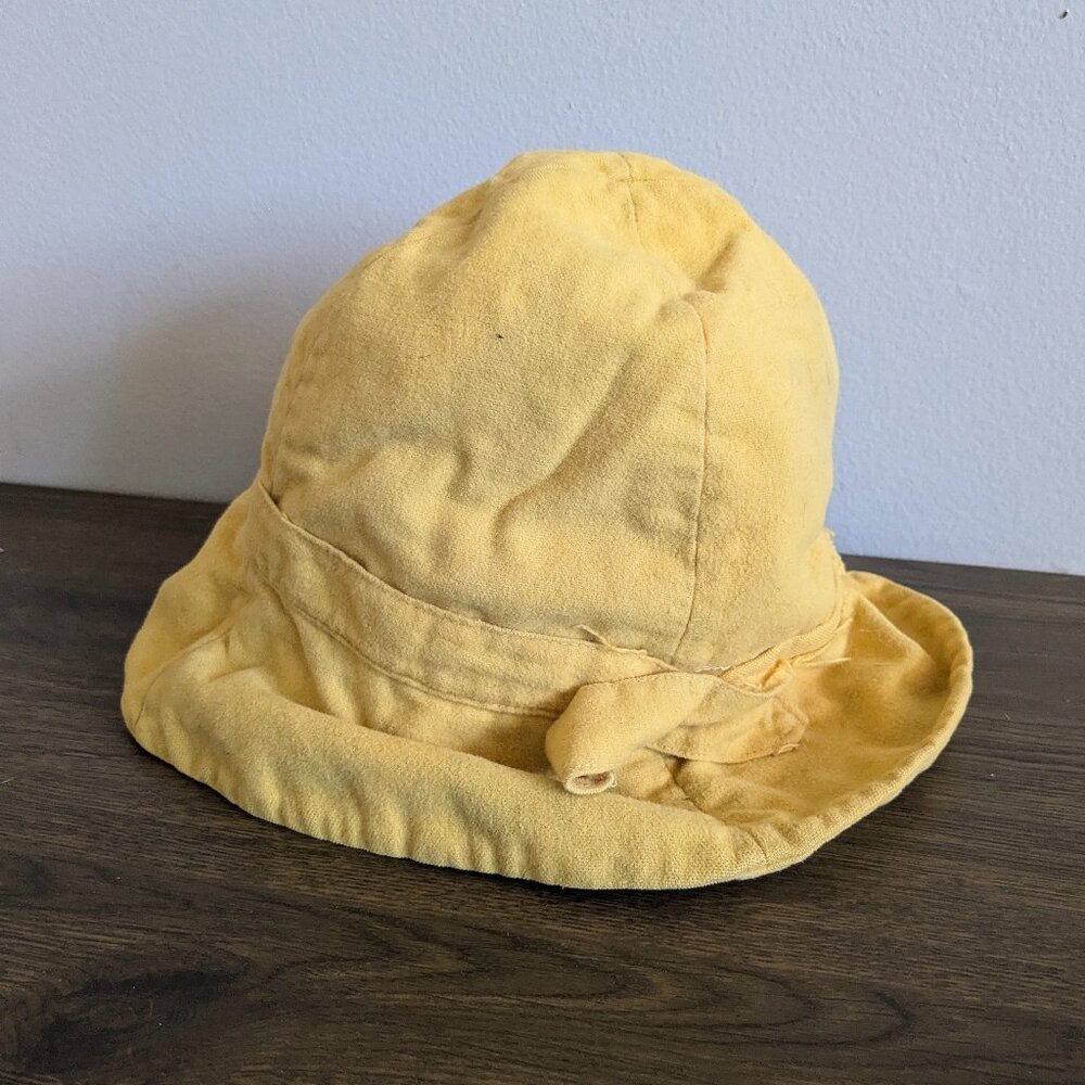 vintage 1960s 1970s does 1920s yellow bucket hat fleece art deco